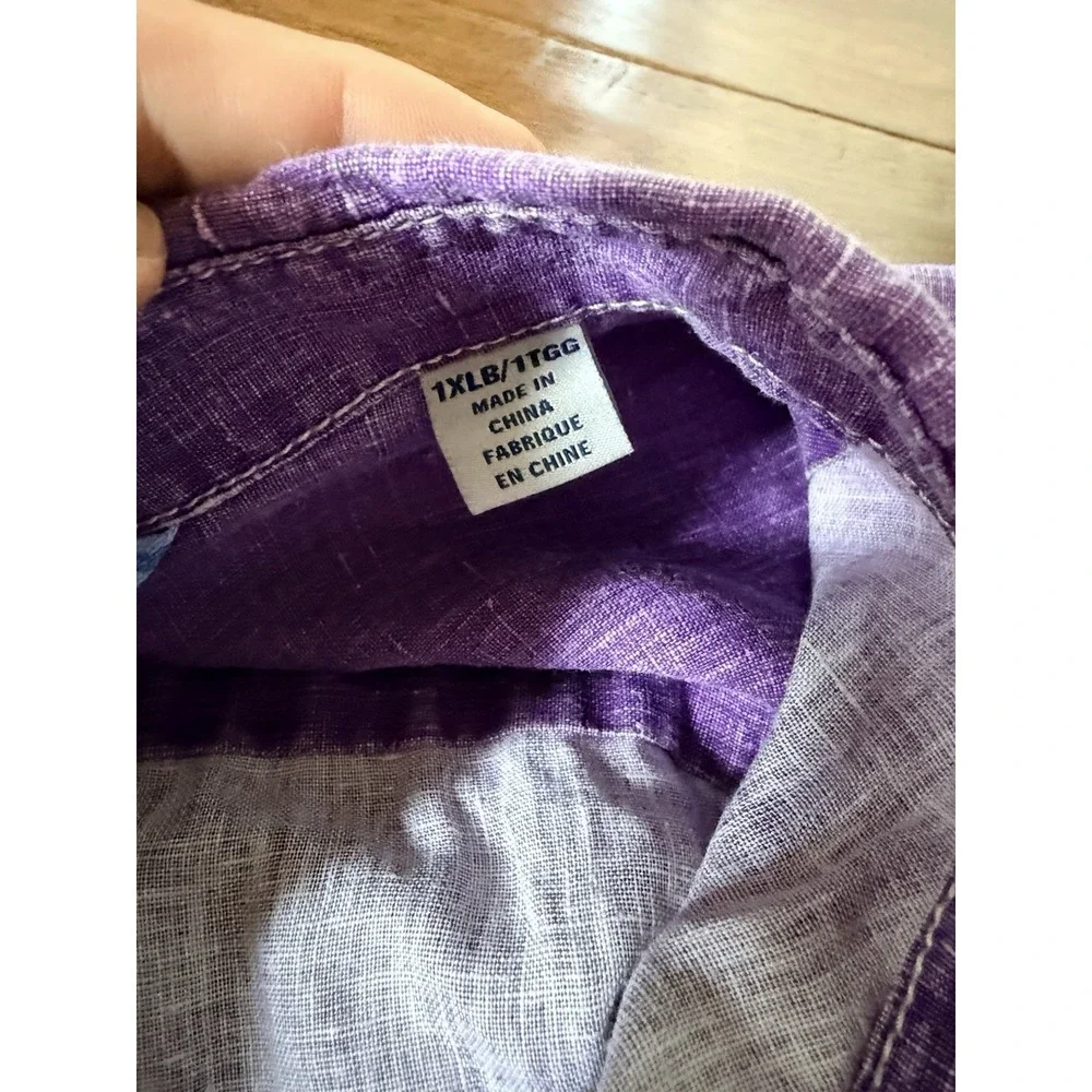 Tommy Bahama Short Sleeve Relax Linen Purple 1XLB Beach Pocket Mens Shirt Solid